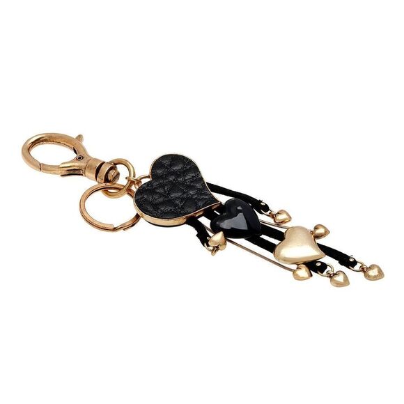 Pilgrim Goldtone and Black Leatherette Heart Charm Key Chain - Picture 2 of 3